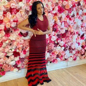 Red and Black Knit Dress